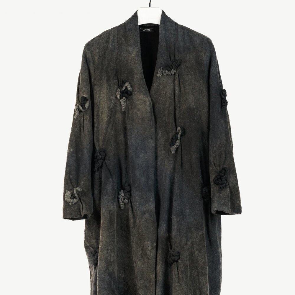 Avant Toi Charcoal & Green Embroidered Virgin-Wool Coat